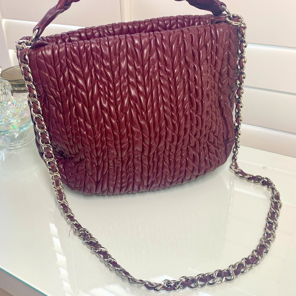 Vintage Suarez New York Italian Leather Shoulder Bag – Burgundy Ruched Lambskin
